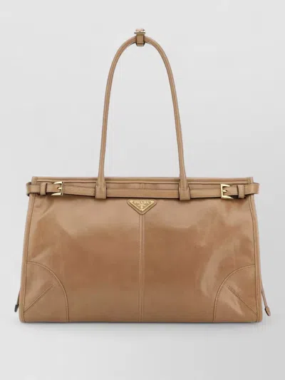 Prada Large Bonnie Shoulder Tote Bag Double Handles In Brown