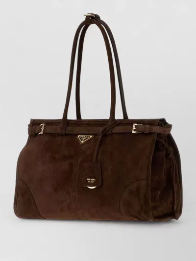 Prada Large Bonnie Suede Tote Bag Shopping In Brown