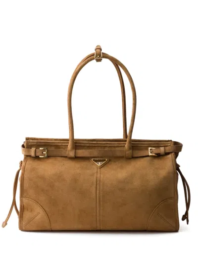 Prada Large Bonnie Tote Bag In Brown