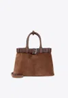 Prada Large Buckle Calf Leather Top Handle Bag
