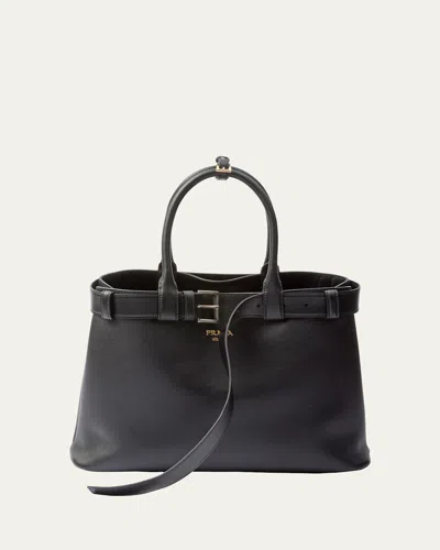 Prada Large Buckle Grain Leather Top-handle Bag