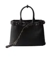 Prada Large  Buckle Leather Bag With Studded Belt In Black