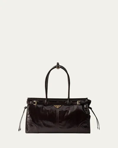 Prada Large Buckle Leather Shoulder Bag
