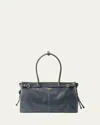 Prada Large Buckle Leather Shoulder Bag In Blue