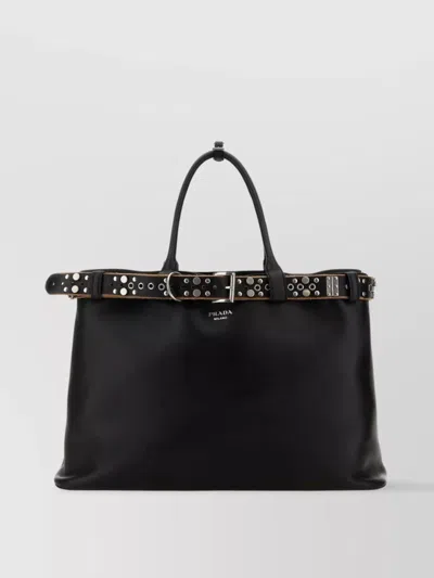 Prada Large Buckle Shopping Bag With Metal Eyelets