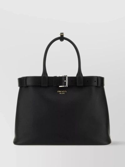 Prada Large Buckle Top Handle Shoulder Bag In Black