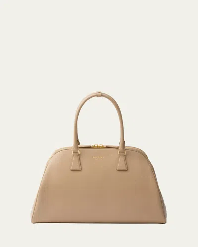 Prada Large Calf Leather Top-handle Bag In F0036 Sabbia
