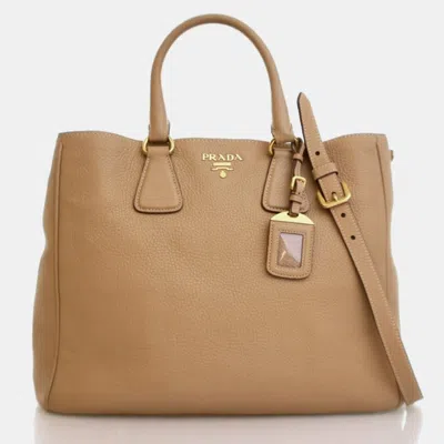 Pre-owned Prada Large Calfskin Vitello Daino Tote In Sand