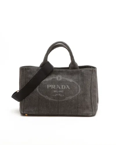Prada Large Canapa Denim Tote Bag In Blue