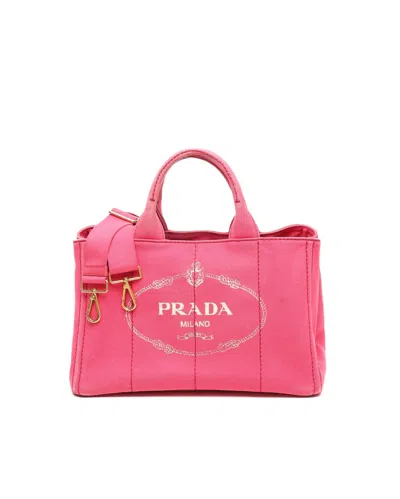 Pre-owned Prada Large Canapa Tote Bag In Pink