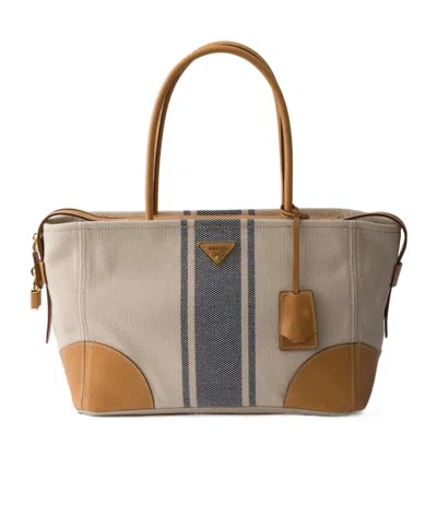 Prada Large Canvas And Leather Tote Bag In Multi