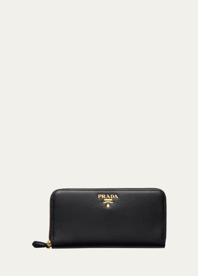 Prada Large Continental Leather Wallet In F0002 Nero