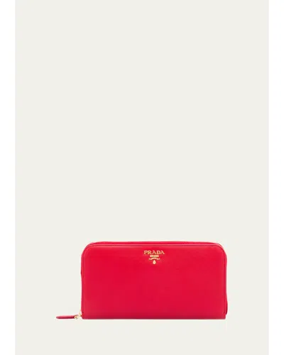 Prada Large Continental Leather Wallet In Red