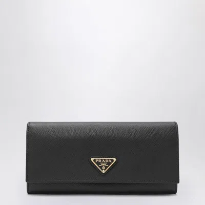 Prada Large Continental Wallet With Enamel Triangle Logo In Black
