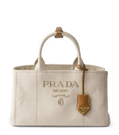 Prada Large Cotton-linen Top-handle Bag In Neutral