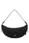 Prada Large Crescent Leather Crossbody Handbag In Black