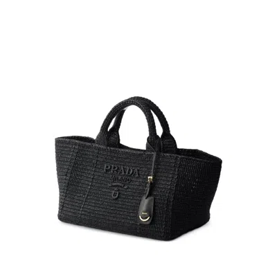 Prada Large Crochet Tote Bag With Leather Details In Black