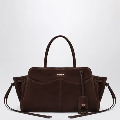 Prada Suede Tote Bag With Shoulder Strap In Burgundy