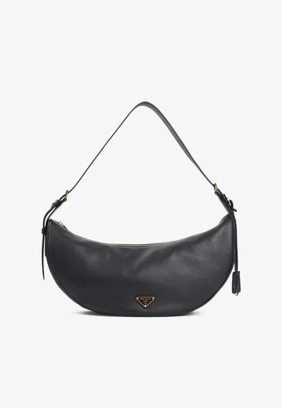 Prada Large Demi-lune Leather Shoulder Bag