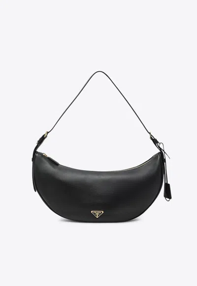Prada Large Demi-lune Leather Shoulder Bag