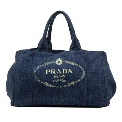 Pre-owned Prada Large Denim Canapa Logo Satchel In Blue