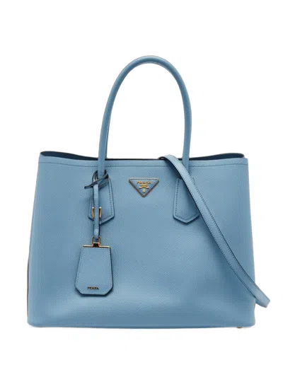 Pre-owned Prada Large Double Saffiano-leather Tote Bag In Blue
