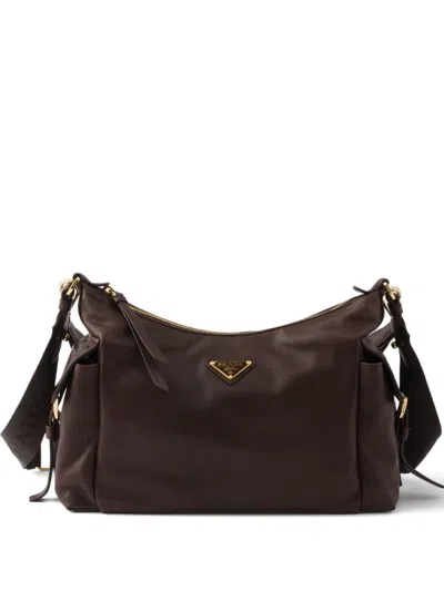 Prada Large Explore Leather Shoulder Bag In Brown