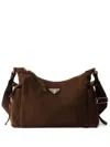 Prada Large Explore Suede-leather Shoulder Bag In Brown