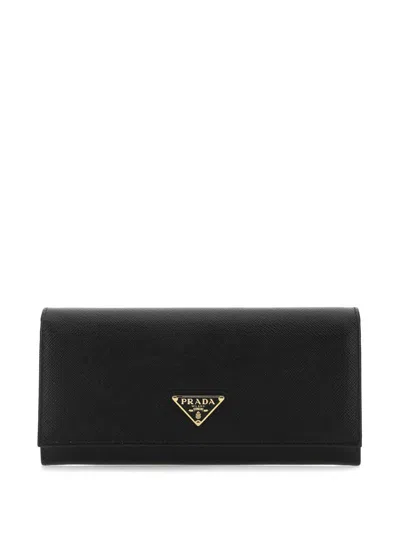 Prada Large Saffiano Leather Continental Wallet In Black