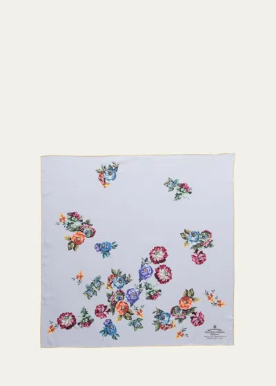 Prada Large Floral Silk Scarf In F0276 Acciaio