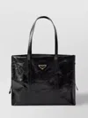 Prada Large Glossy Leather Tote Bag In Grey