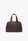 Prada Large Grained Leather Shoulder Bag In Brown