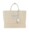 Prada Large Logo-appliqué Tote Bag In Tan / White