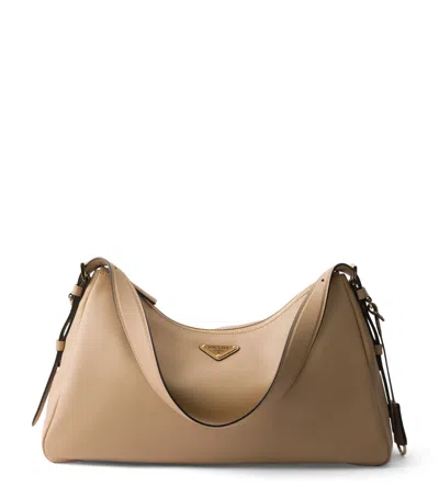 Prada Large Leather Aimée Shoulder Bag In Neutral