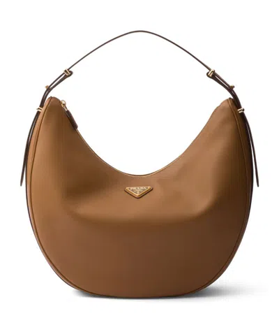 Prada Large Leather Arqué Shoulder Bag In Brown