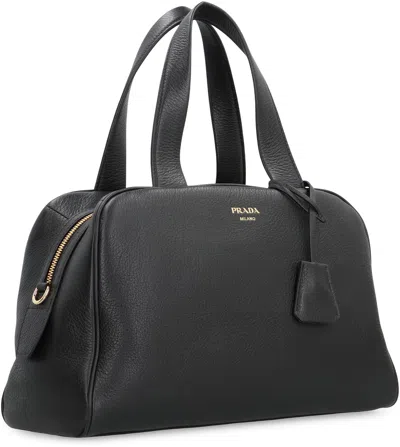 Prada Large Leather Boston Bag In Black