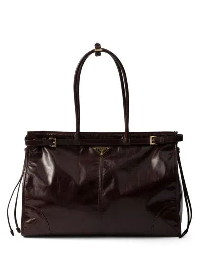 Prada Large Bonnie Tote Bag In Brown
