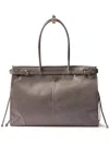 Prada Womens Grey Brand-plaque Large Leather Shoulder Bag