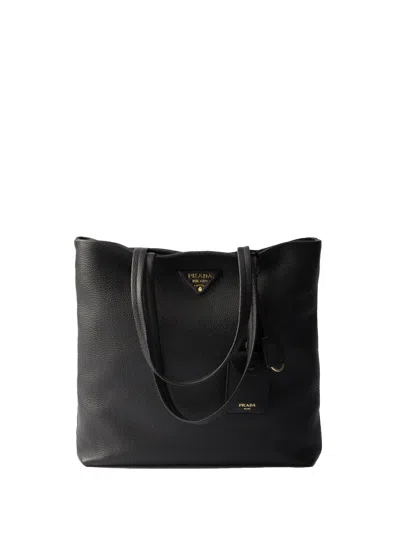 Prada Large Leather Shopping Bag In Nero