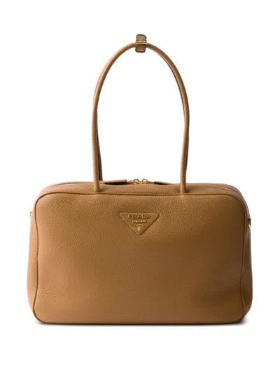 Prada Large Leather Top-handle Bag In Caramel