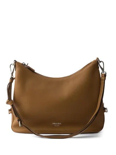 Prada Fold Grosse Schultertasche Aus Leder In Brown