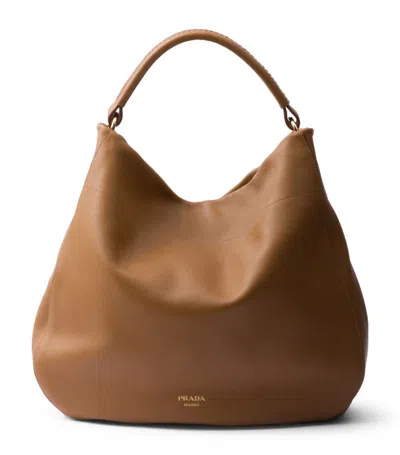 Prada Large Leather Shoulder Bag In Brown