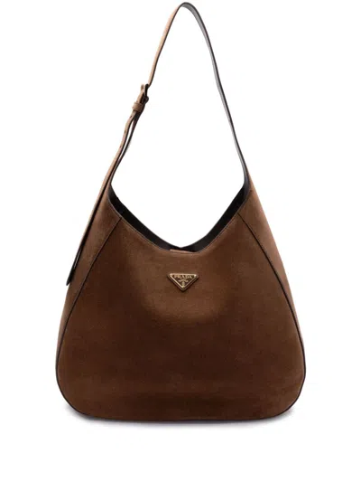 Prada Large Leather Shoulder Bag In Brown