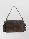 Prada Large Leather Shoulder Bag Flap In Brown