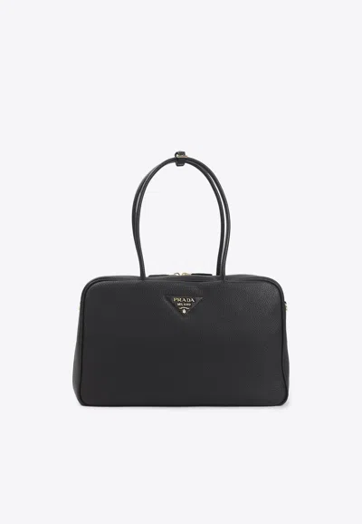 Prada Large Leather Top Handle Bag In Black