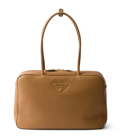 Prada Large Leather Top-handle Bag In Caramel
