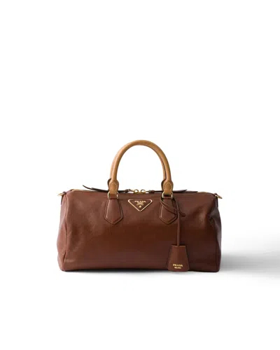 Prada Grosse Henkeltasche Aus Leder In Brown