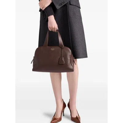 Prada Large Leather Top-handle Tote Bag In Brown