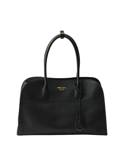 Prada Large Leather Tote Bag In Black