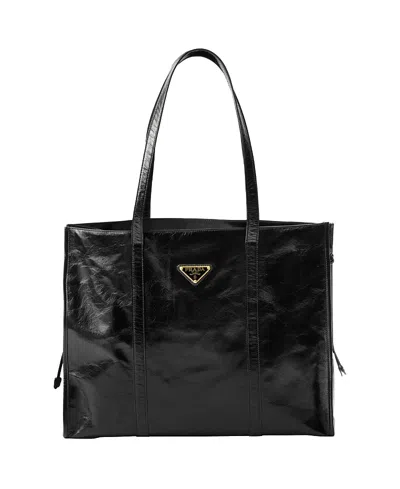 Prada Large Glossy Leather Tote Bag In Grey